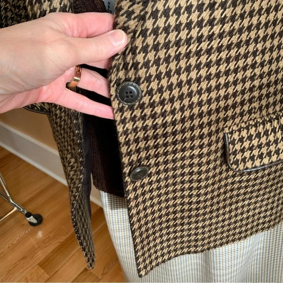 VINTAGE Brown/Tan Houndstooth Structured Blazer Size 10 - Picture 7 of 14